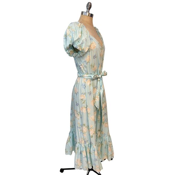 LoveShackFancy X Target Estelle Maxi Dress Puff Sleeve Blue Floral size 2 - Picture 4 of 7